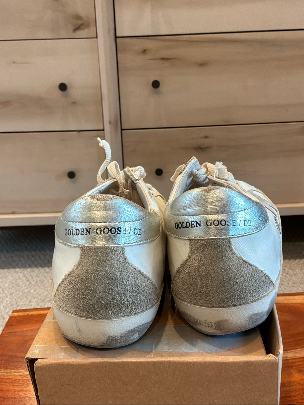 Golden Goose White Leather Sneakers with Taupe Star Accent - Picture 3 of 5